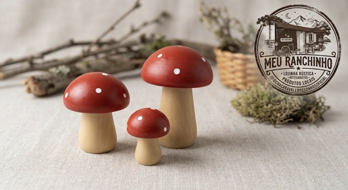 Trio de Cogumelos de Cerâmica